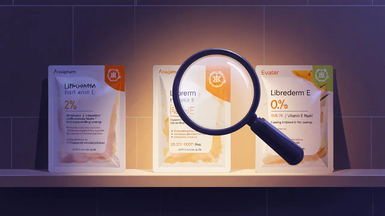 Изометрическая иллюстрация трёх масок для лица с подписанными составами: Angiopharm, Librederm и Evalar.
