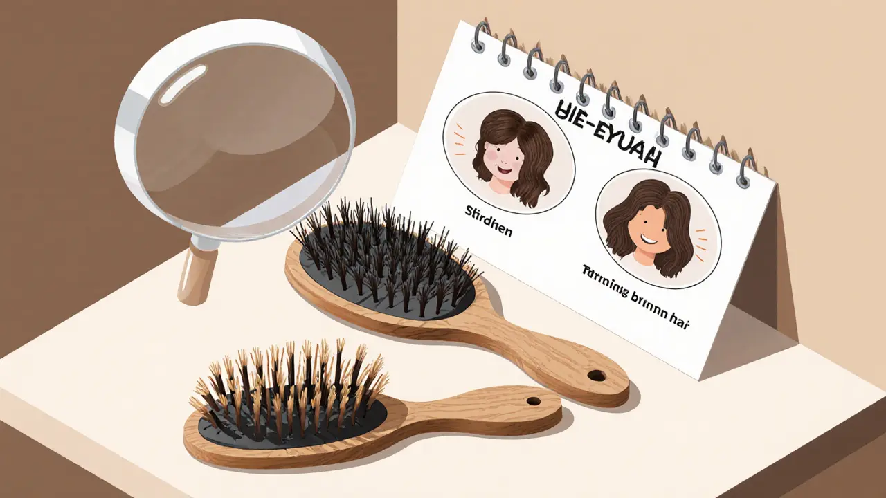 Три расчески на прилавке: деревянная, силиконовая и карбоновая, с микроскопическими изображениями их воздействия на структуру волос.