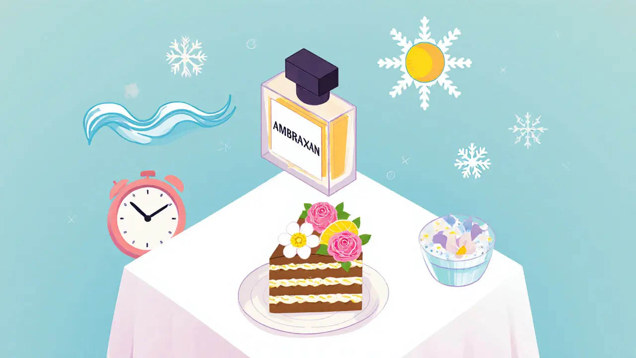 Изометрическая иллюстрация свадебного аромата с тремя слоями нот и символами сезонов.