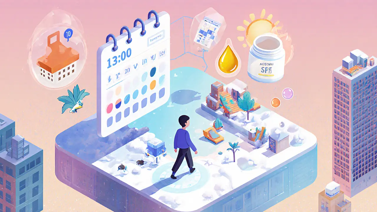 Цифровая панель отслеживает состояние кожи, пока человек проходит через сезонные пейзажи.