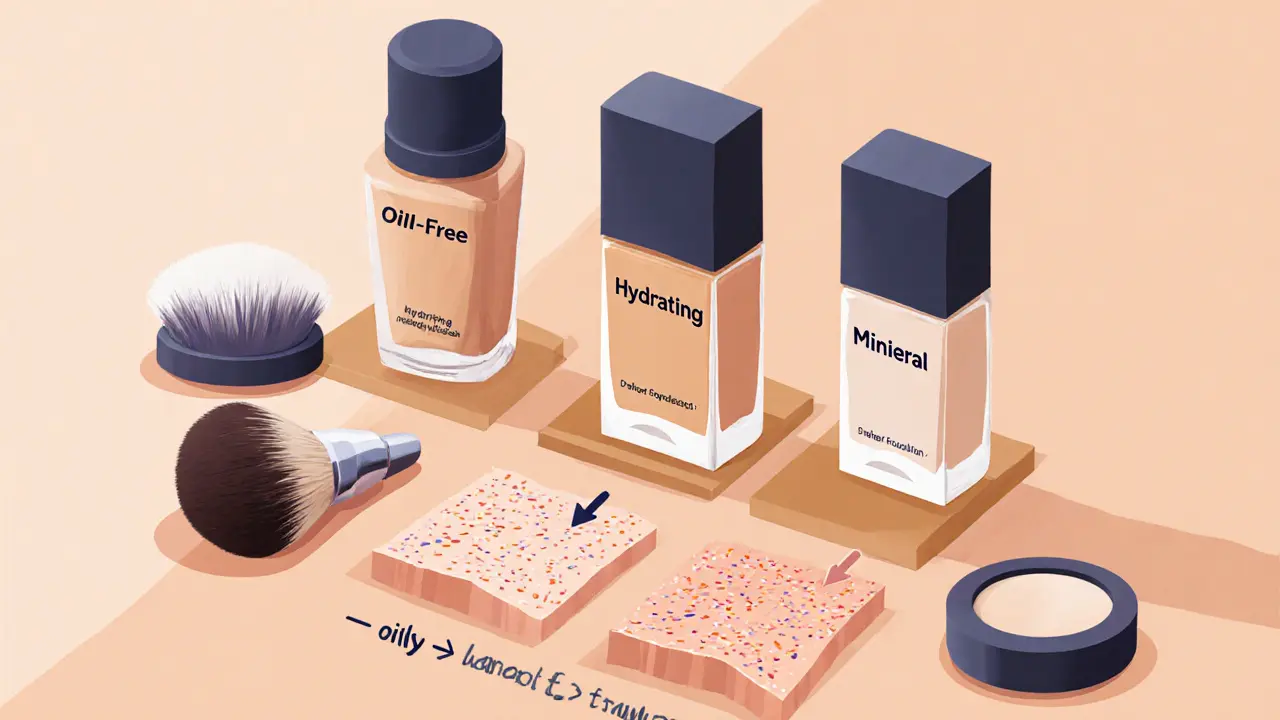 Изометрическая иллюстрация основ для макияжа, подобранных под тип кожи