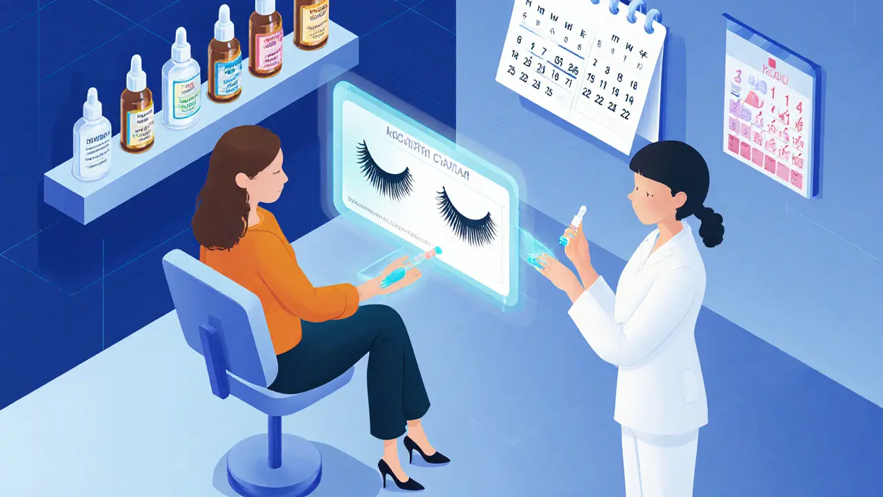 Футуристический салон с ИИ-анализом роста ресниц и сывороткой из стволовых клеток шелковицы.