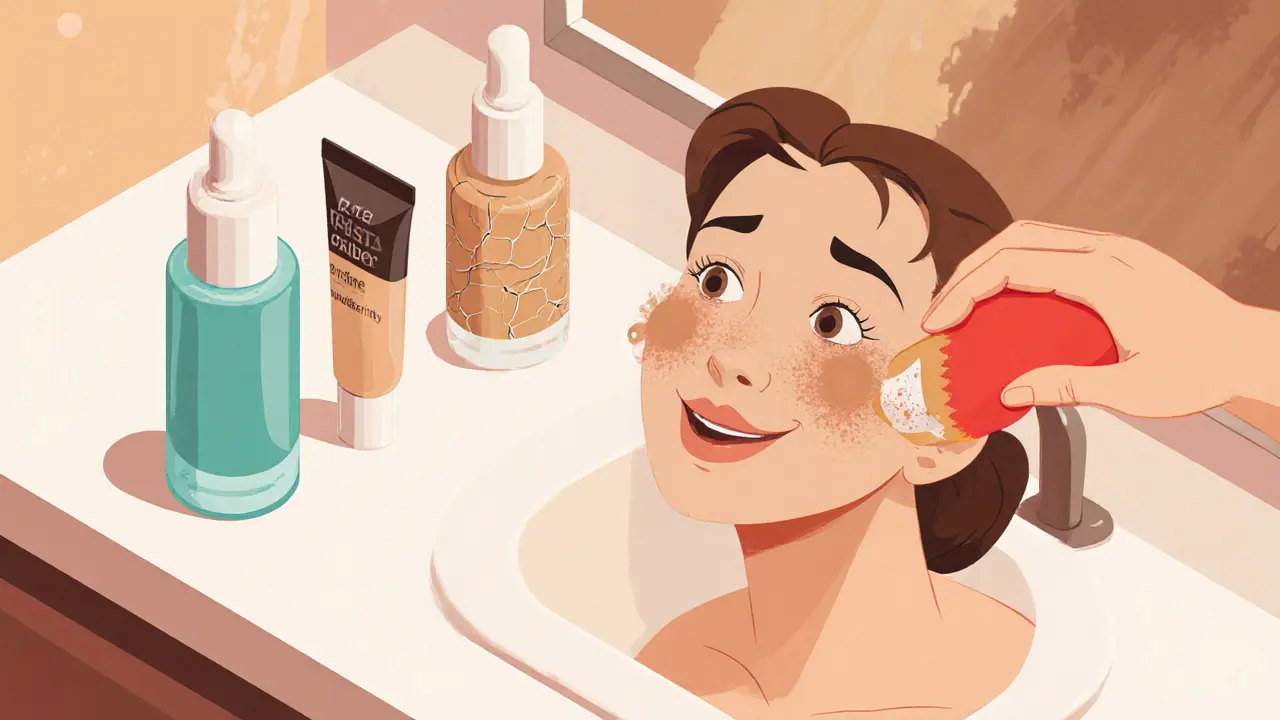 Правильный уход перед макияжем: увлажняющий крем, праймер и спонж создают естественное покрытие.