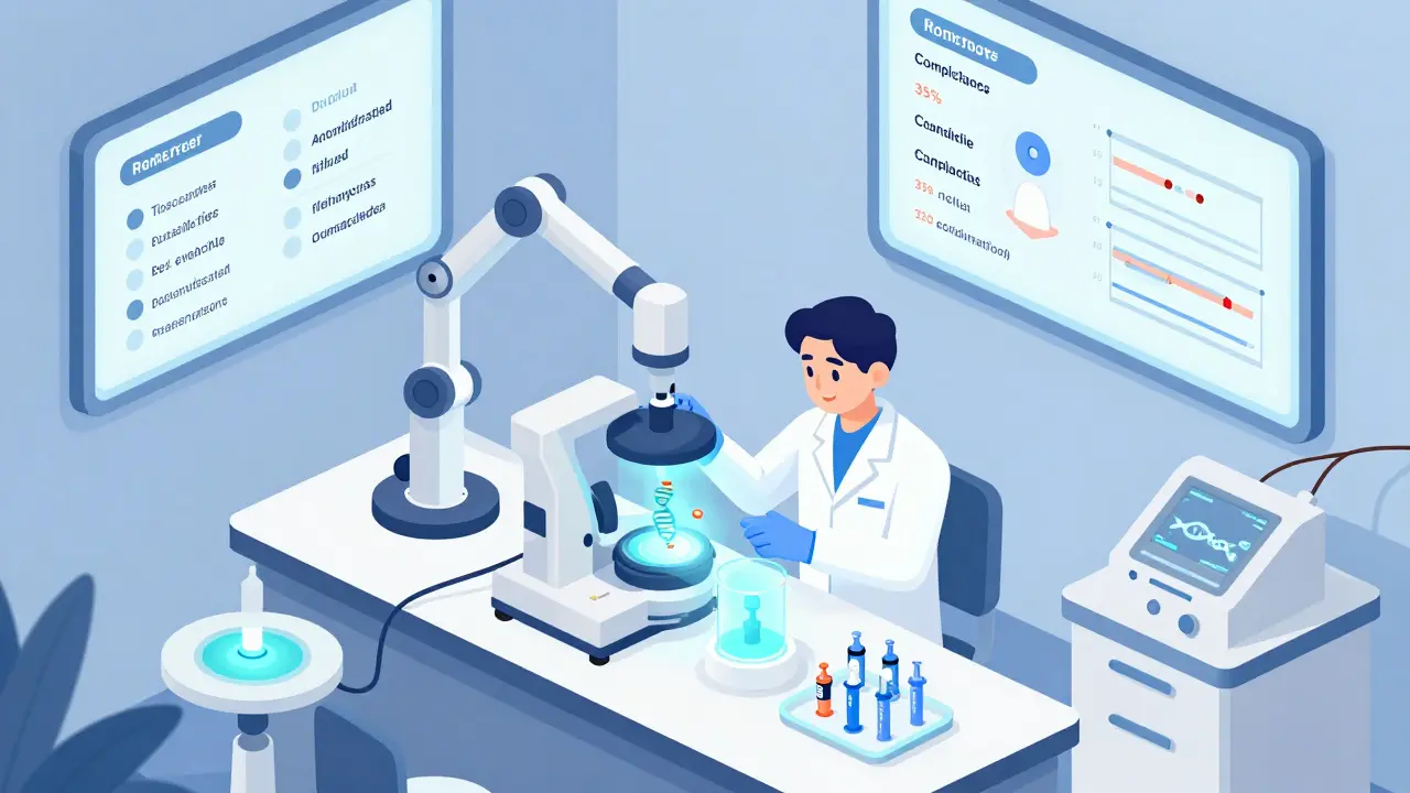 Лаборатория 2025 года: анализ ДНК и персонализированные инъекции с лазерными и RF-устройствами на фоне.