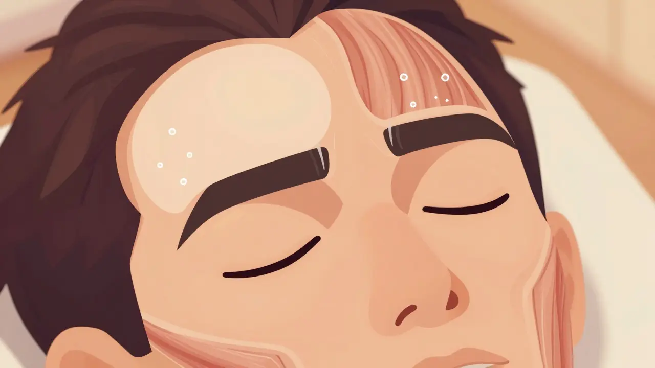 Лицо с двумя зонами лечения: лоб с мягким эффектом и межбровье с точным действием, сохраняющее естественную мимику.