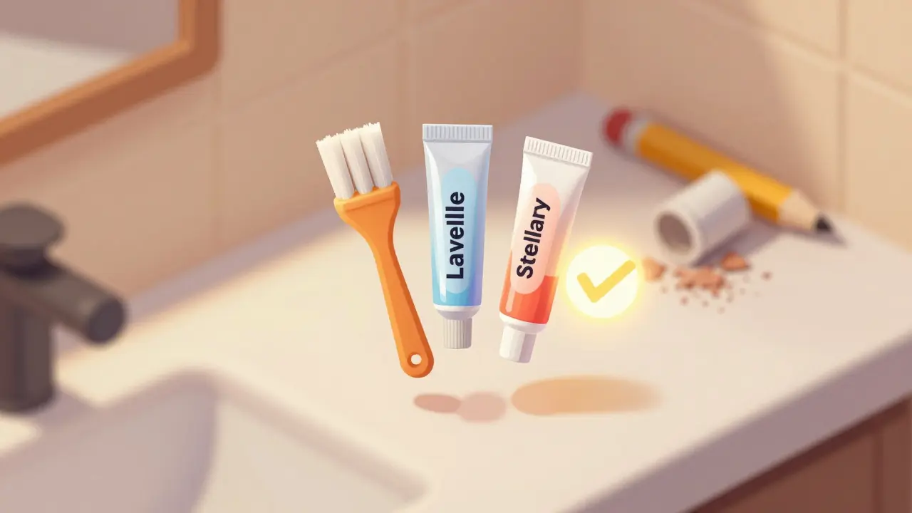 Идеальный набор для новичков: гель и щеточка на фоне отброшенных неудачных средств.