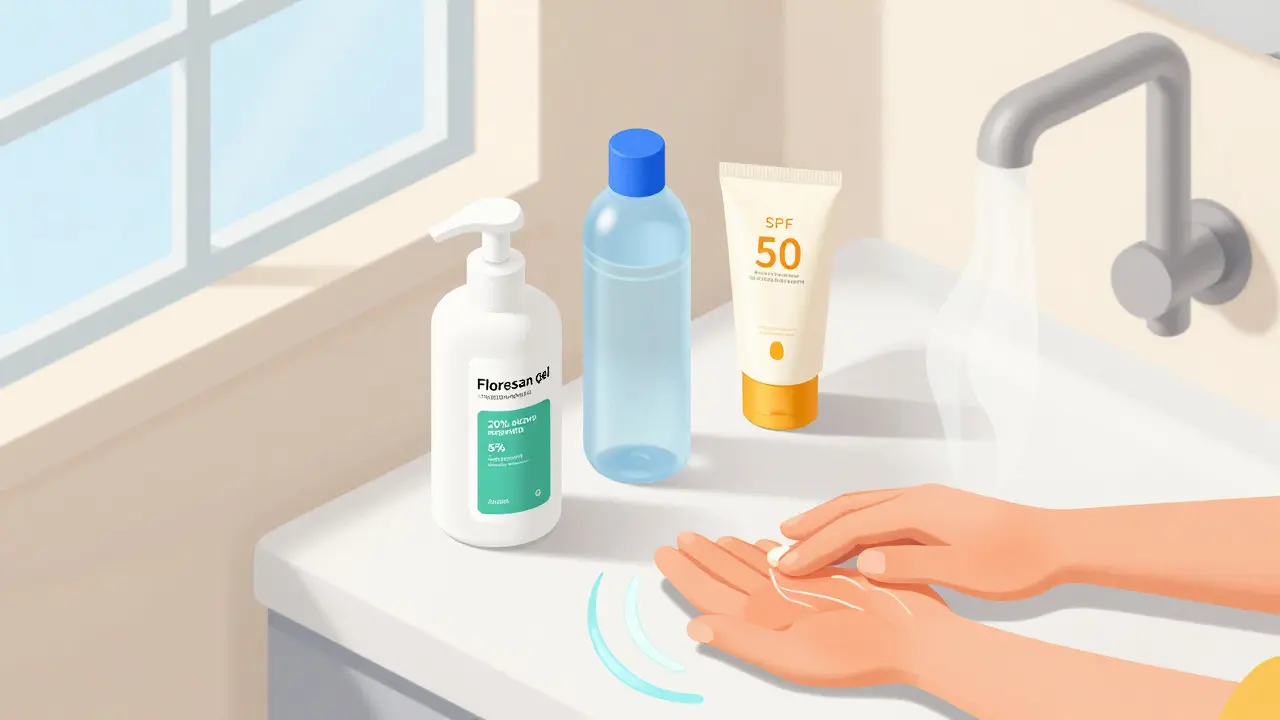 Изометрическая иллюстрация геля после загара на фоне душа и воды, наносимого на кожу