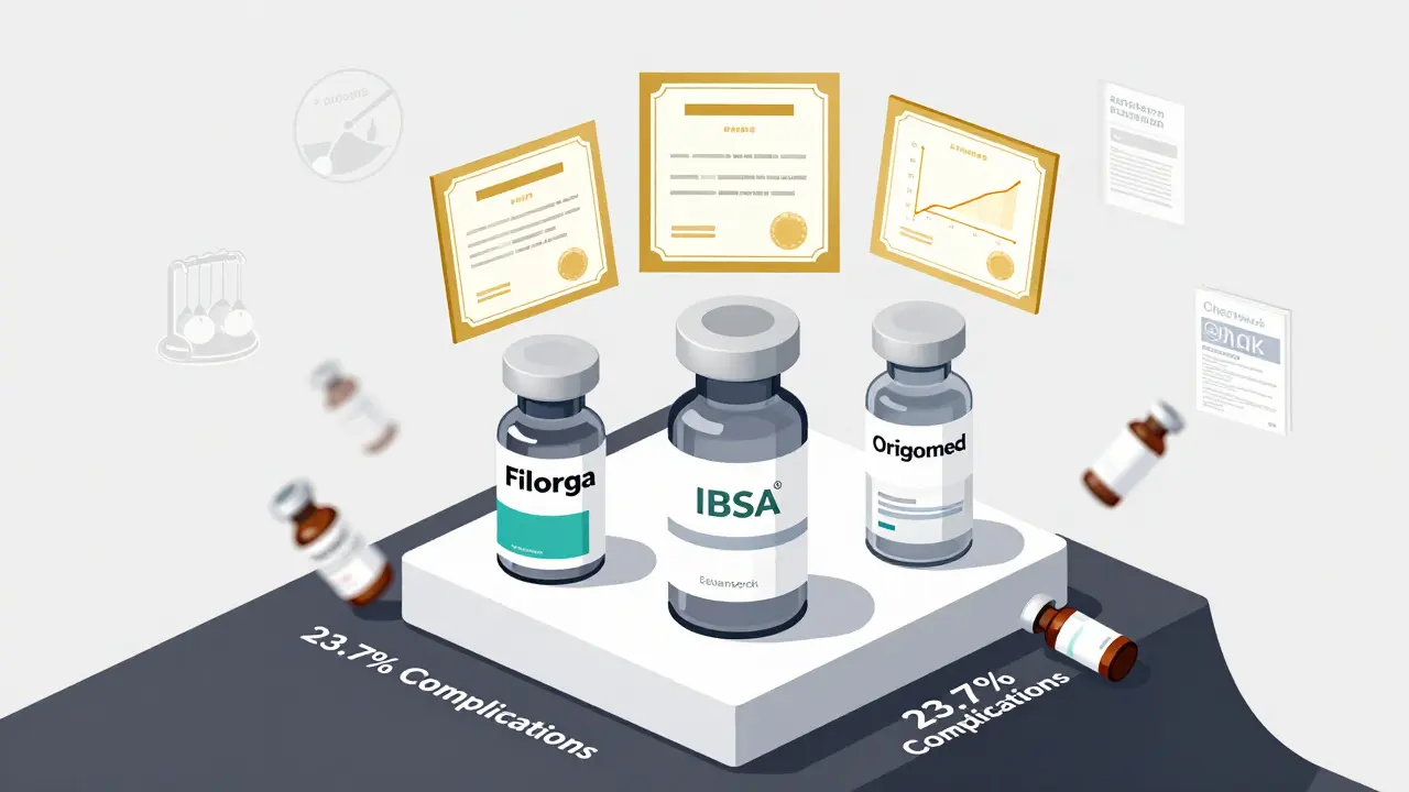 Три сертифицированных препарата на пьедестале с документами, а поддельные падают в пропасть с рисками осложнений.