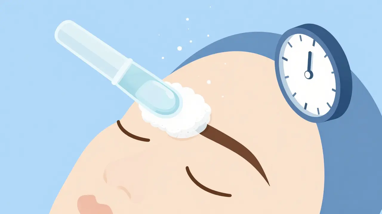 Изометрическая иллюстрация: мягкий пилинг бровей гелем, превращающимся в белую шапочку из омертвевших клеток