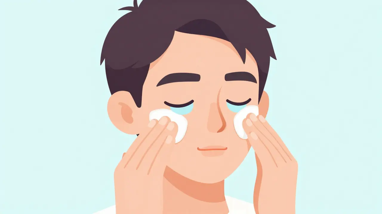 Комбинированная кожа: пудра на щеках, спрей вокруг глаз.