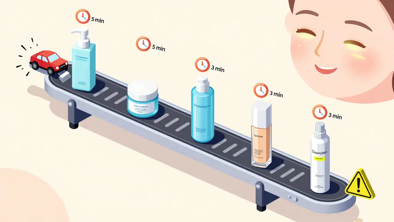 Механическая схема ухода за кожей в виде конвейера с таймерами и предупреждениями о переизбытке праймера.