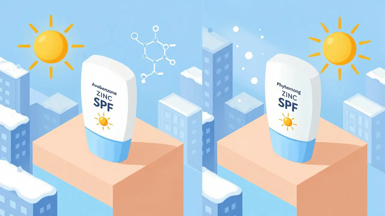 Сравнение химического и физического SPF: поглощение УФ-лучей губкой и отражение зеркалом на изометрической коже.