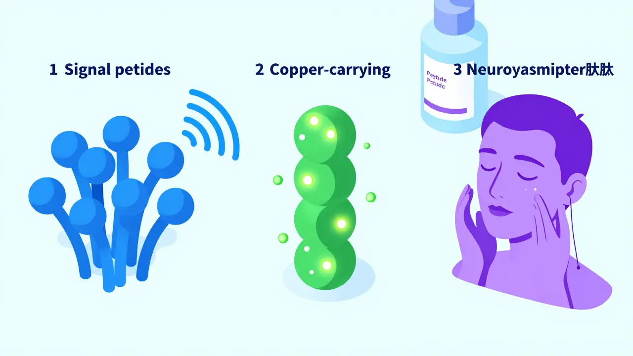 Три типа пептидов: сигнальные, доставщики меди и нейротрансмиттерные — действуют на кожу.