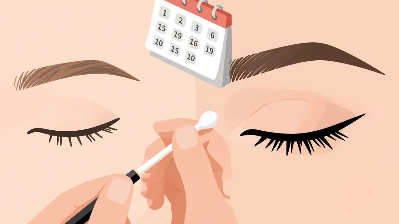 Изометрическая иллюстрация: сравнение плохой и идеальной стрелки, в центре ватная палочка исправляет ошибку, на фоне календарь практики.