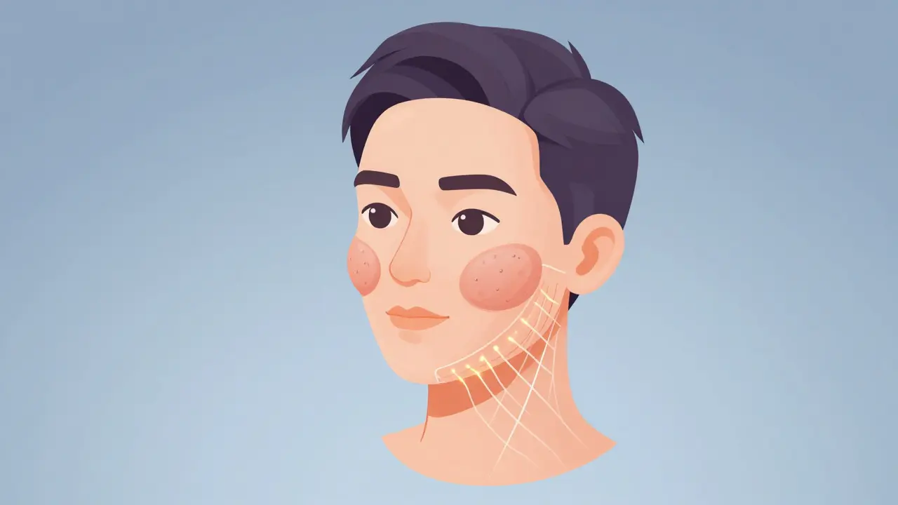 Комбинация филлеров и нитей PCL, подтягивающих лицо и шею, с видимой структурой коллагена.