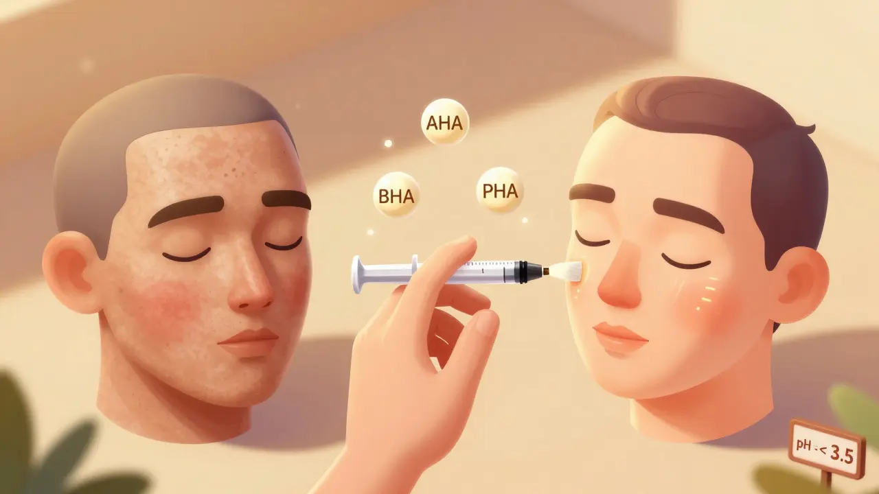 Преобразование кожи: от тусклой и забитой пор до гладкой и сияющей с плавающими молекулами кислот.