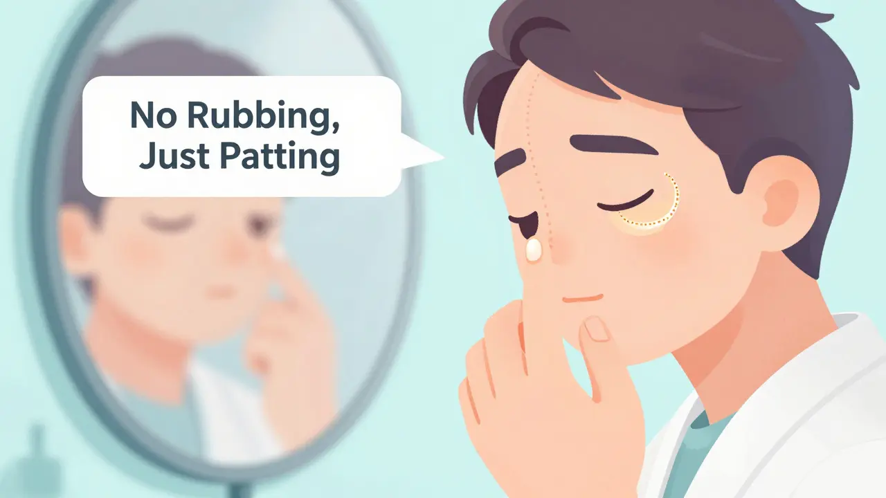 Рука наносит крем вокруг глаз легкими постукивающими движениями, без растяжения кожи.