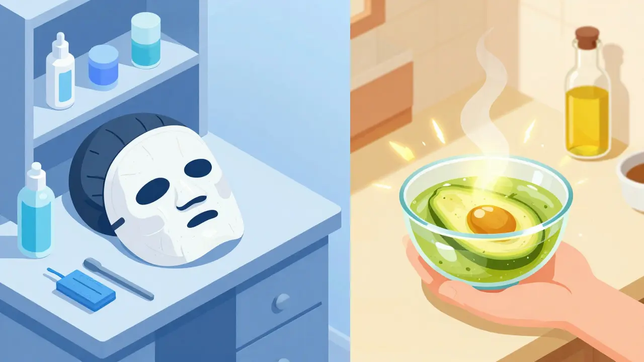 Сравнение: дорогая косметика слева и домашняя маска справа с лучшими ингредиентами.