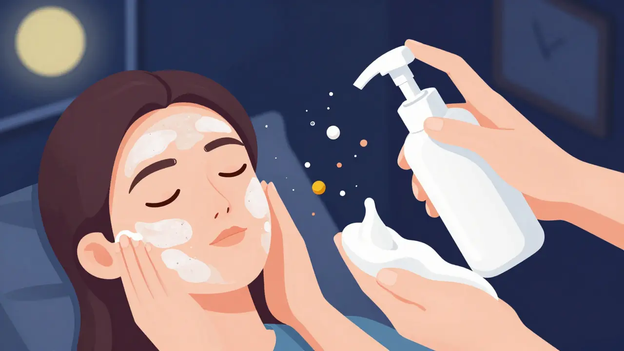 Вечернее двойное очищение: масляный этап и водный этап с удалением загрязнений и макияжа.