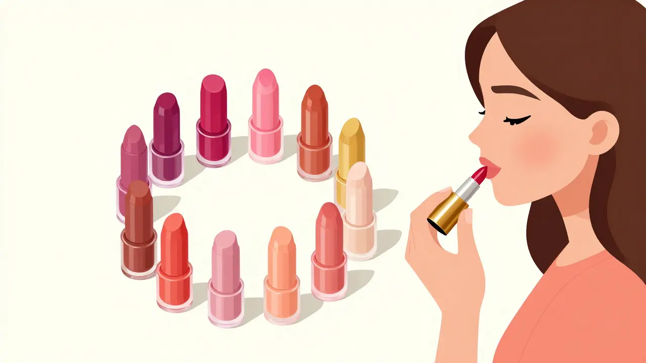 Девушка наносит оттеночный бальзам для губ, изометрический стиль