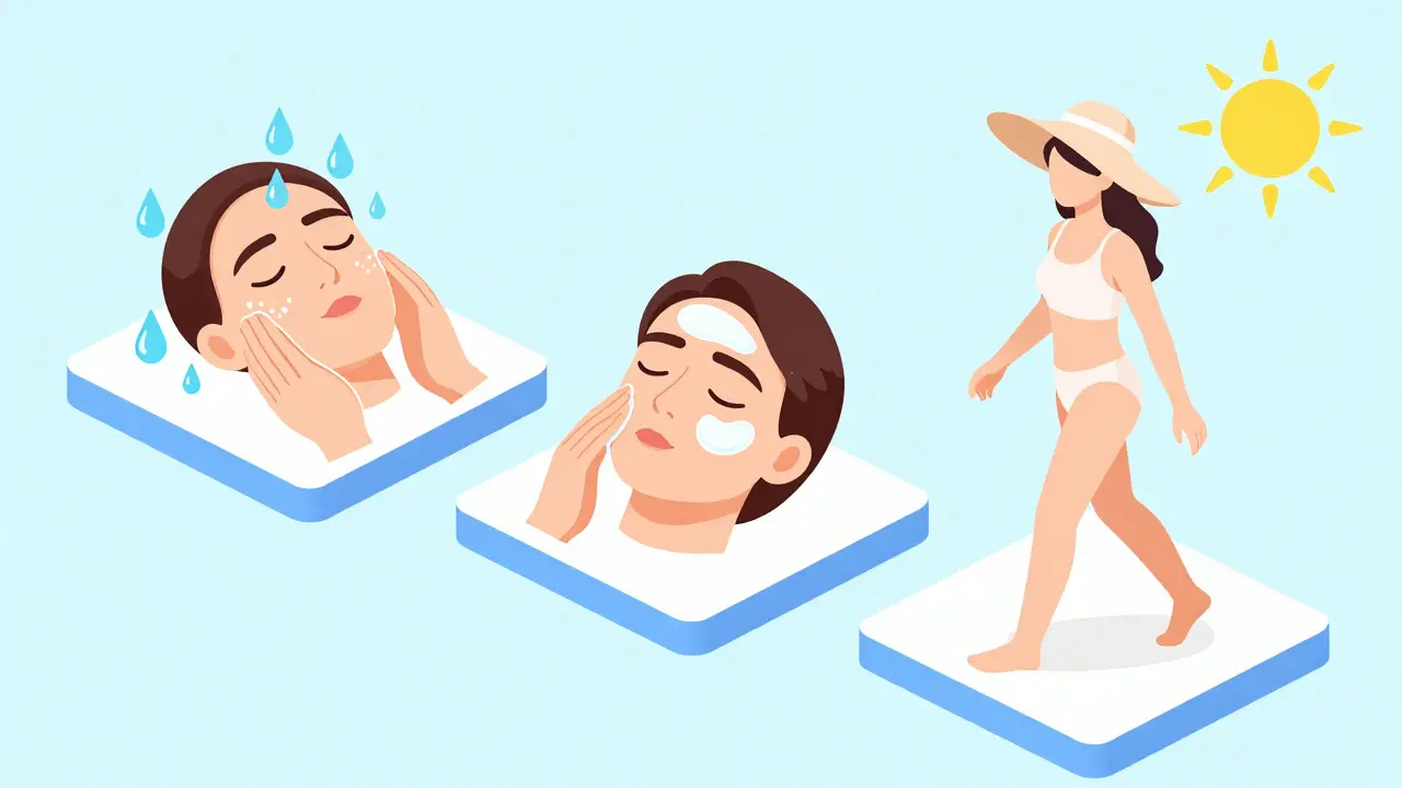 Этапы восстановления кожи после пилинга: увлажнение и нанесение солнцезащитного крема