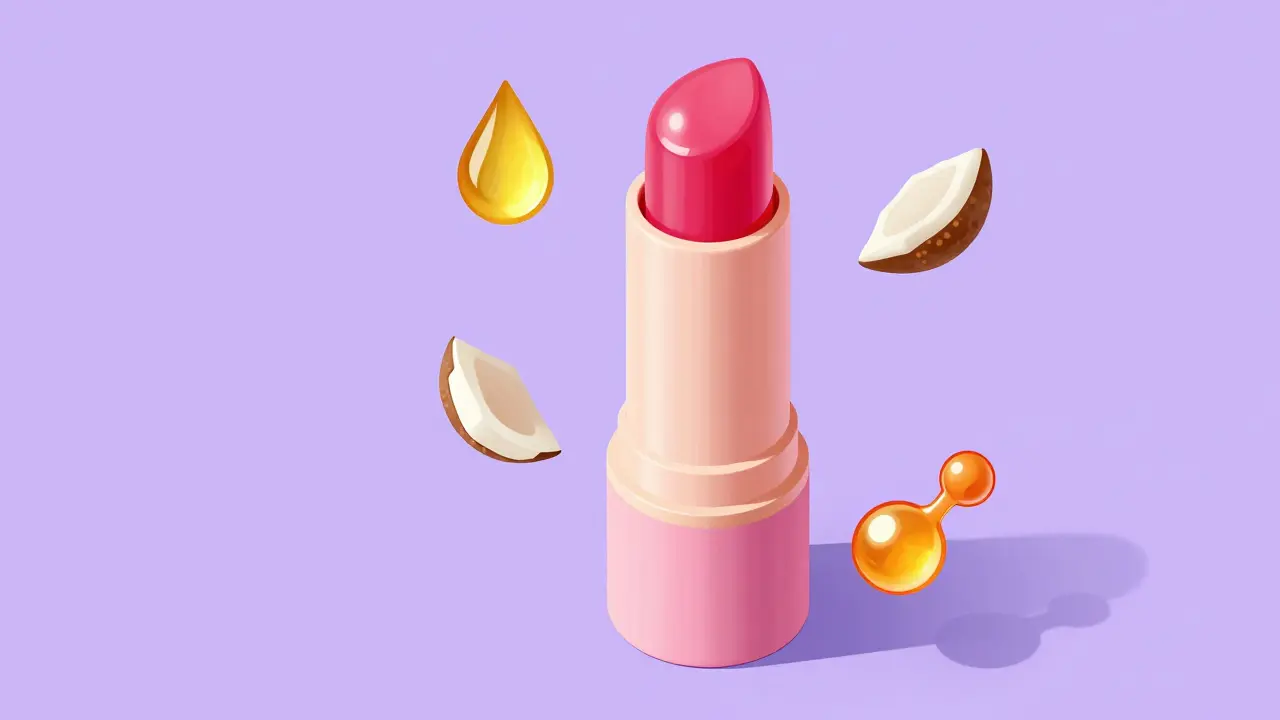 Изометрическая иллюстрация бальзама для губ и его натуральных компонентов