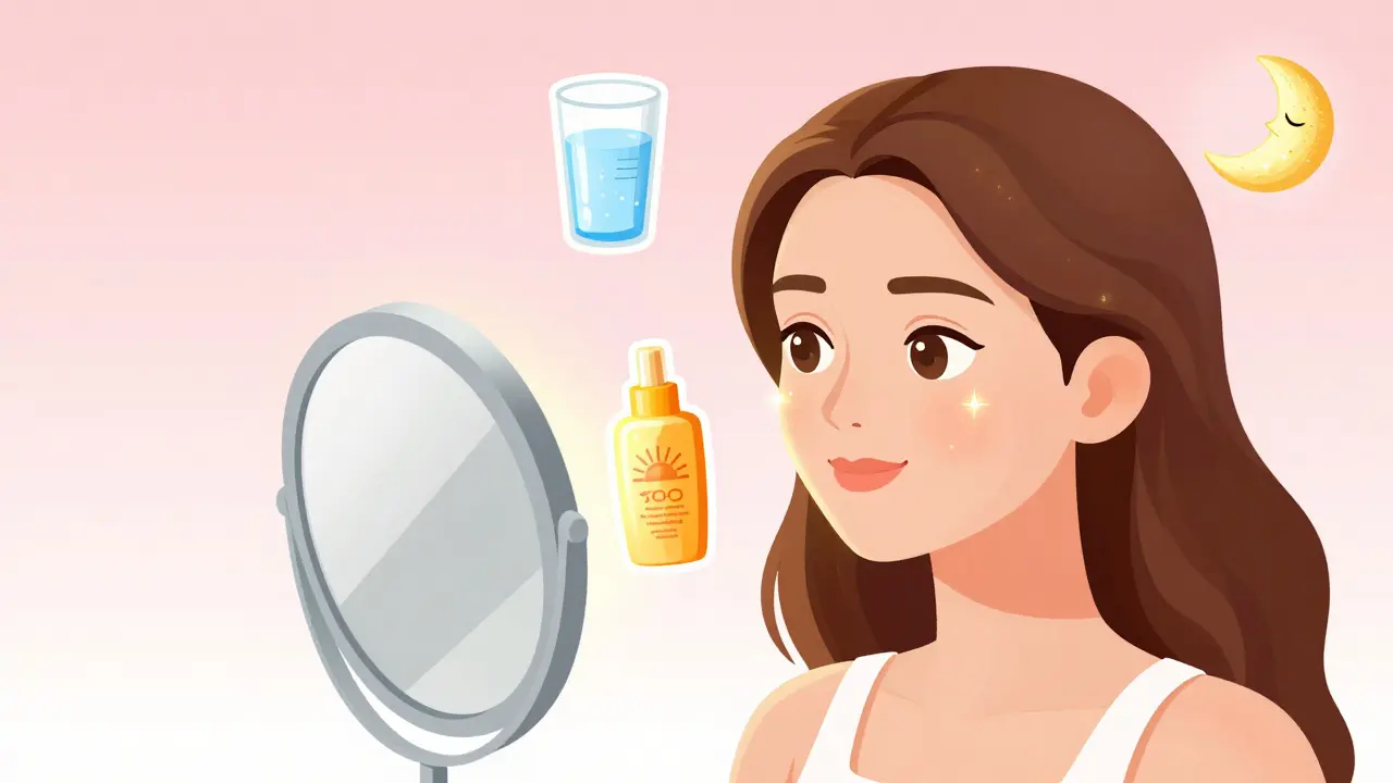 Изометрическая иллюстрация сияющей кожи после курса биоревитализации