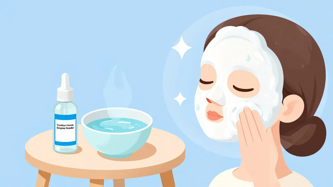 Изометрический процесс нанесения энзимной пудры на влажную кожу лица