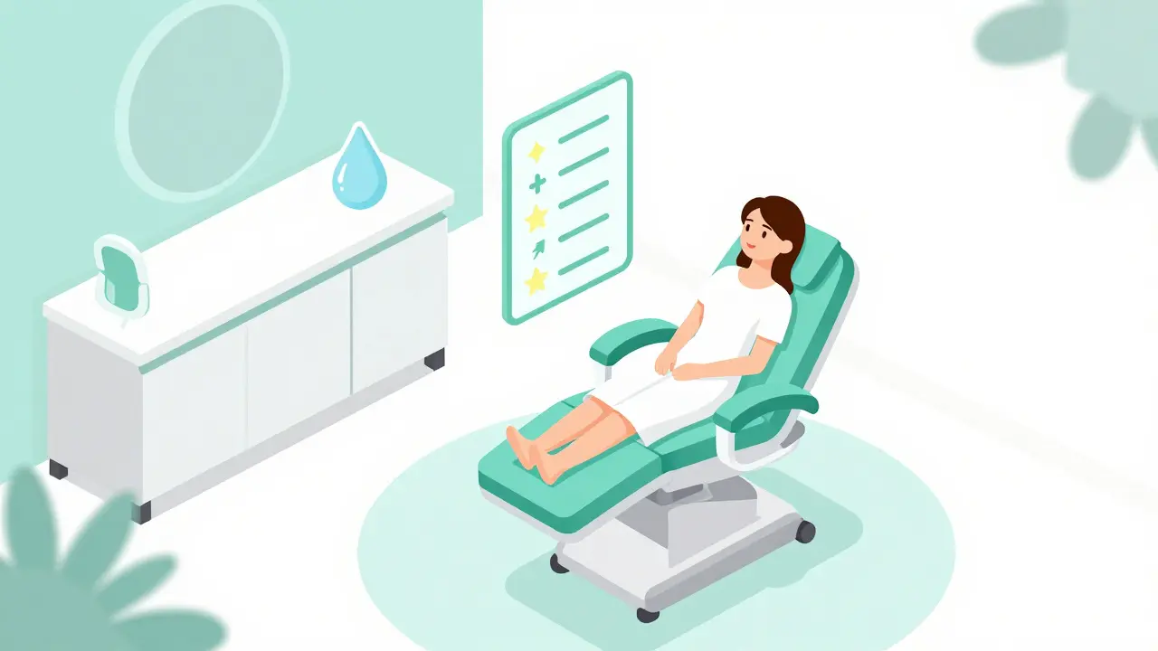 Пациент в современной клинике косметологии на процедуре биоревитализации