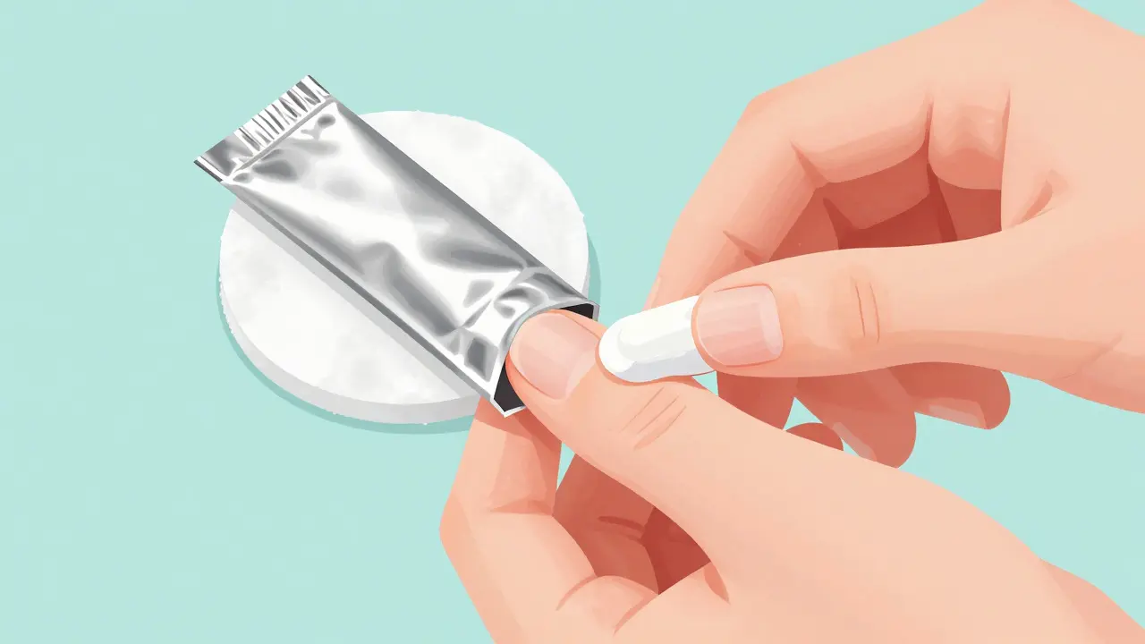 Палец в коконе из фольги с защитным кремом на коже вокруг ногтя