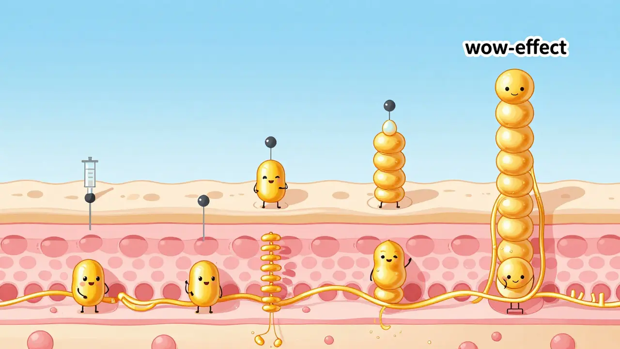 Схема процесса регенерации кожи и выработки коллагена после курса процедур