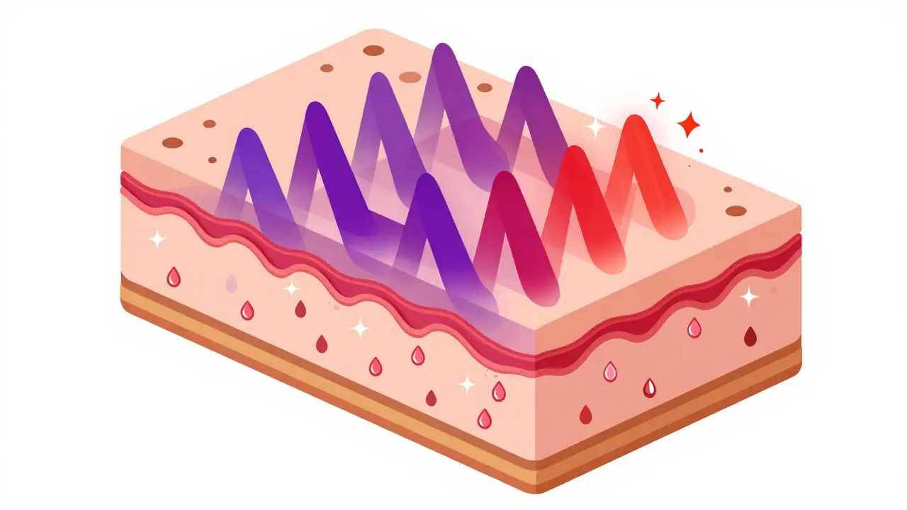 Схема воздействия УФ-лучей на кожу с филлерами в изометрическом стиле