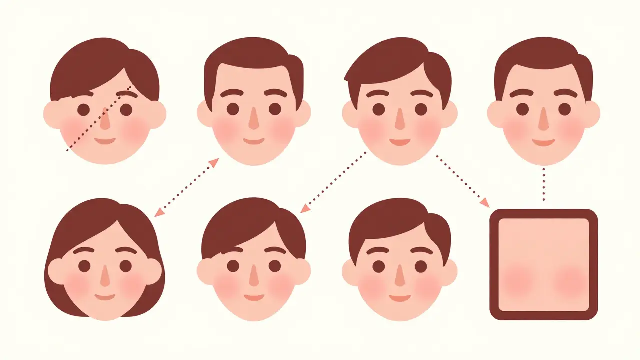 Схемы нанесения румян для разных форм лица: круглого, квадратного и овального