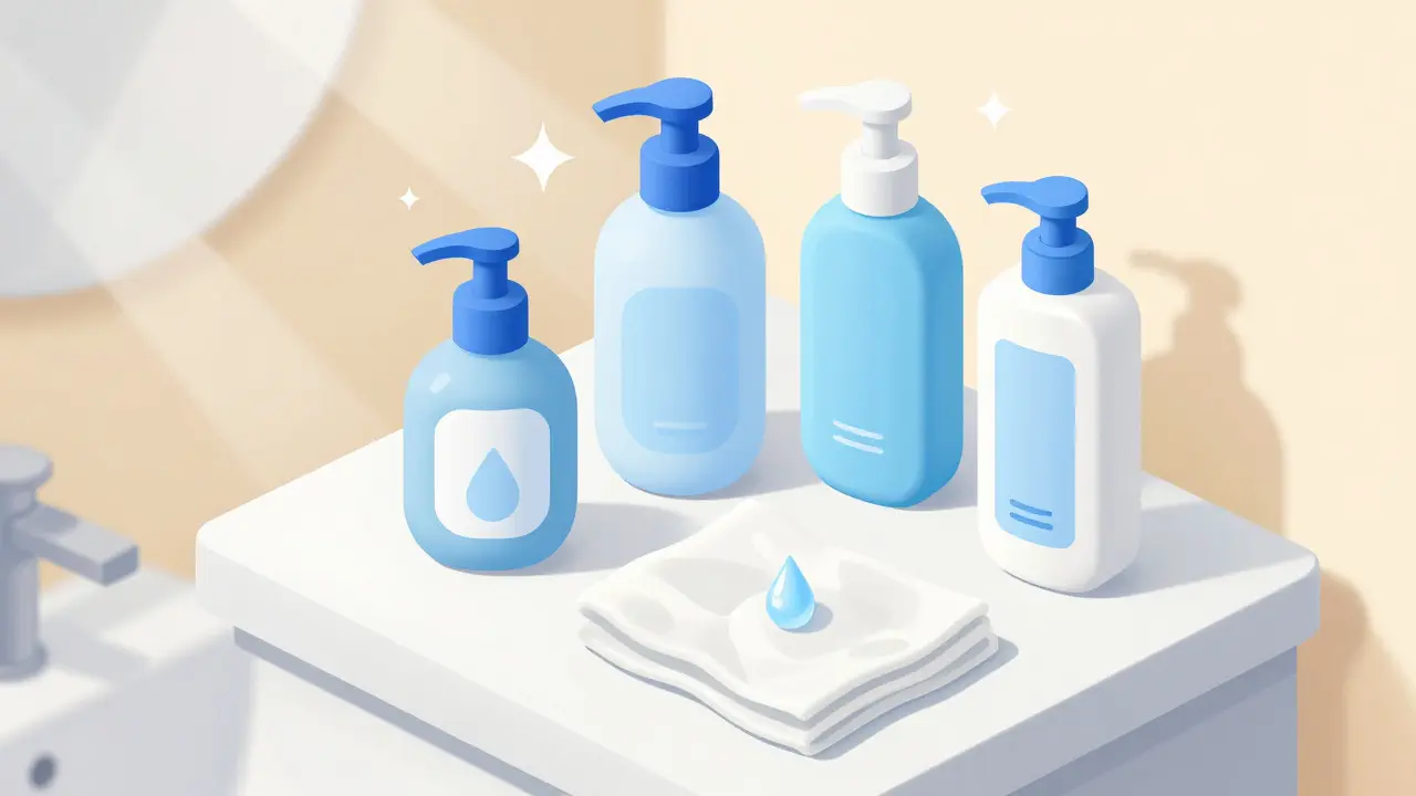 Утренний уход за кожей: средства для увлажнения на полке в изометрии.