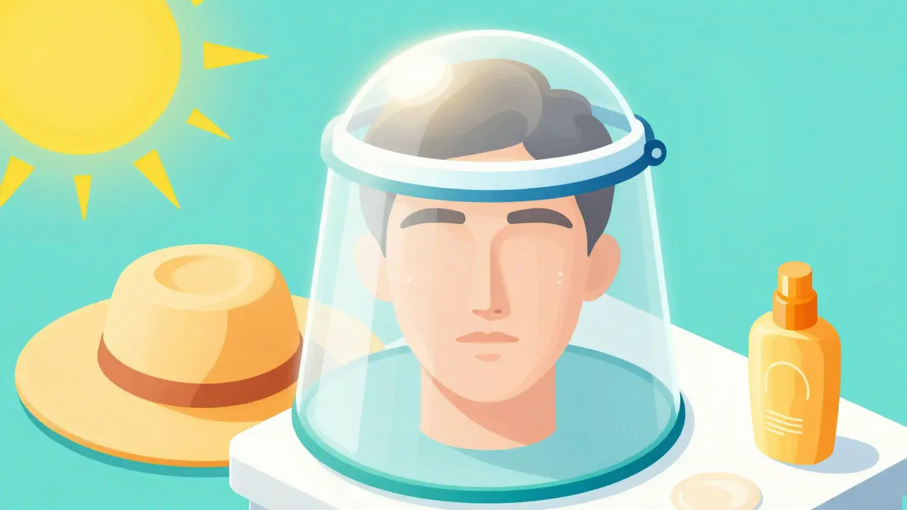 Изометрическая сцена защиты лица от солнца с помощью SPF-крема