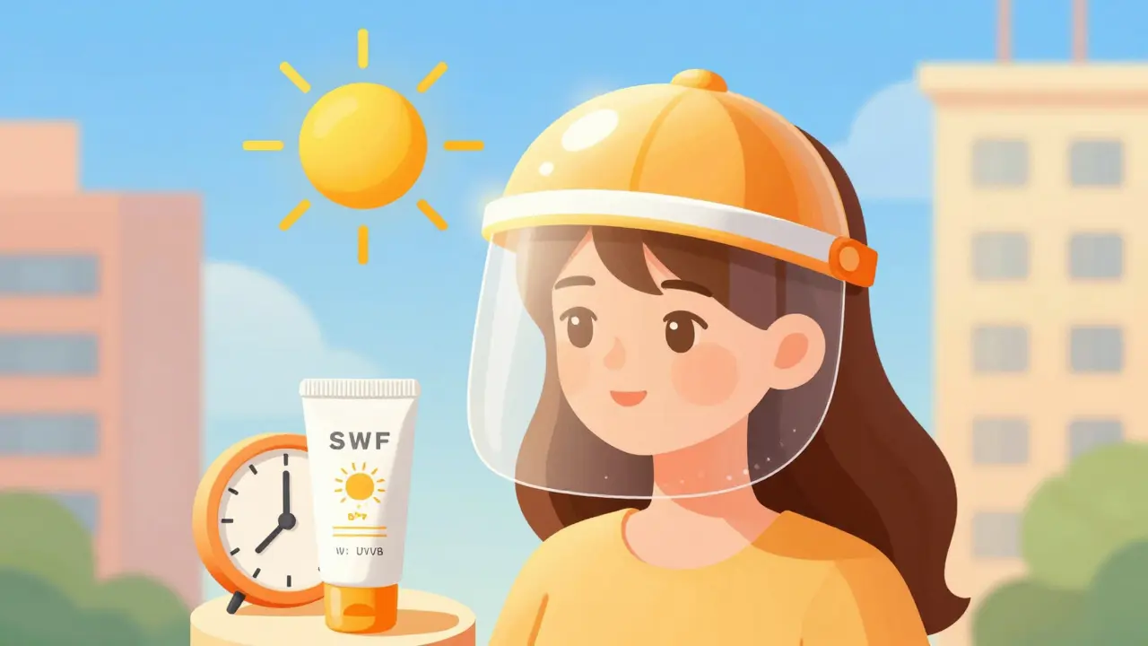 Защита лица от солнца SPF в виде золотого купола на изометрии
