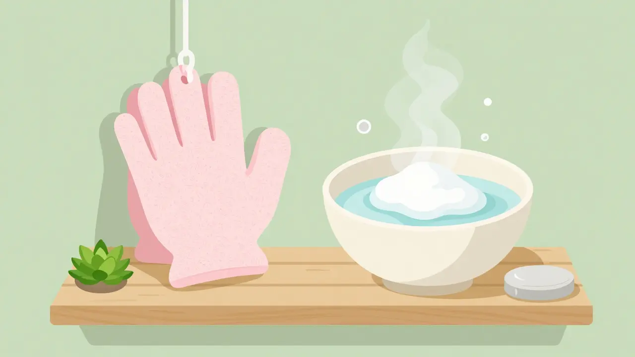 Изометрическая сцена с очищающими перчатками и миской воды для умывания
