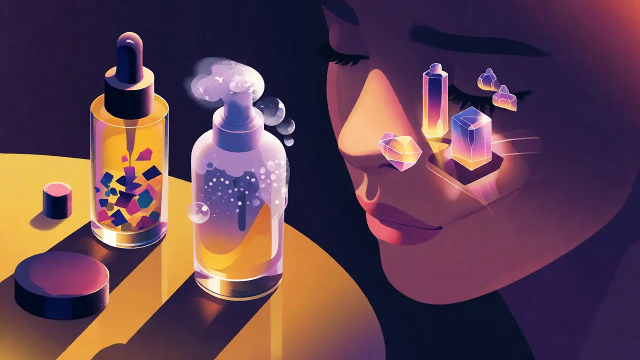 Иллюстрация вечернего ритуала очищения и нанесения активных ингредиентов в стиле изометрии