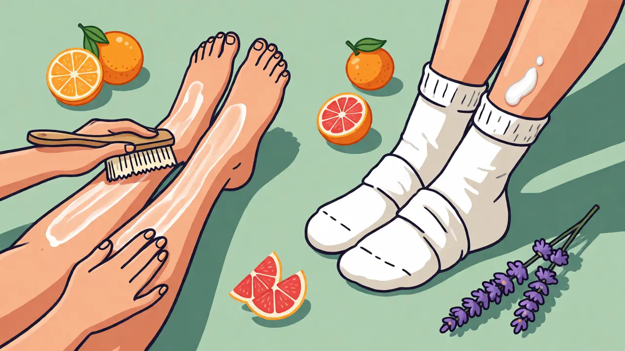 Сцена ухода за ногами и массажа с эфирными маслами